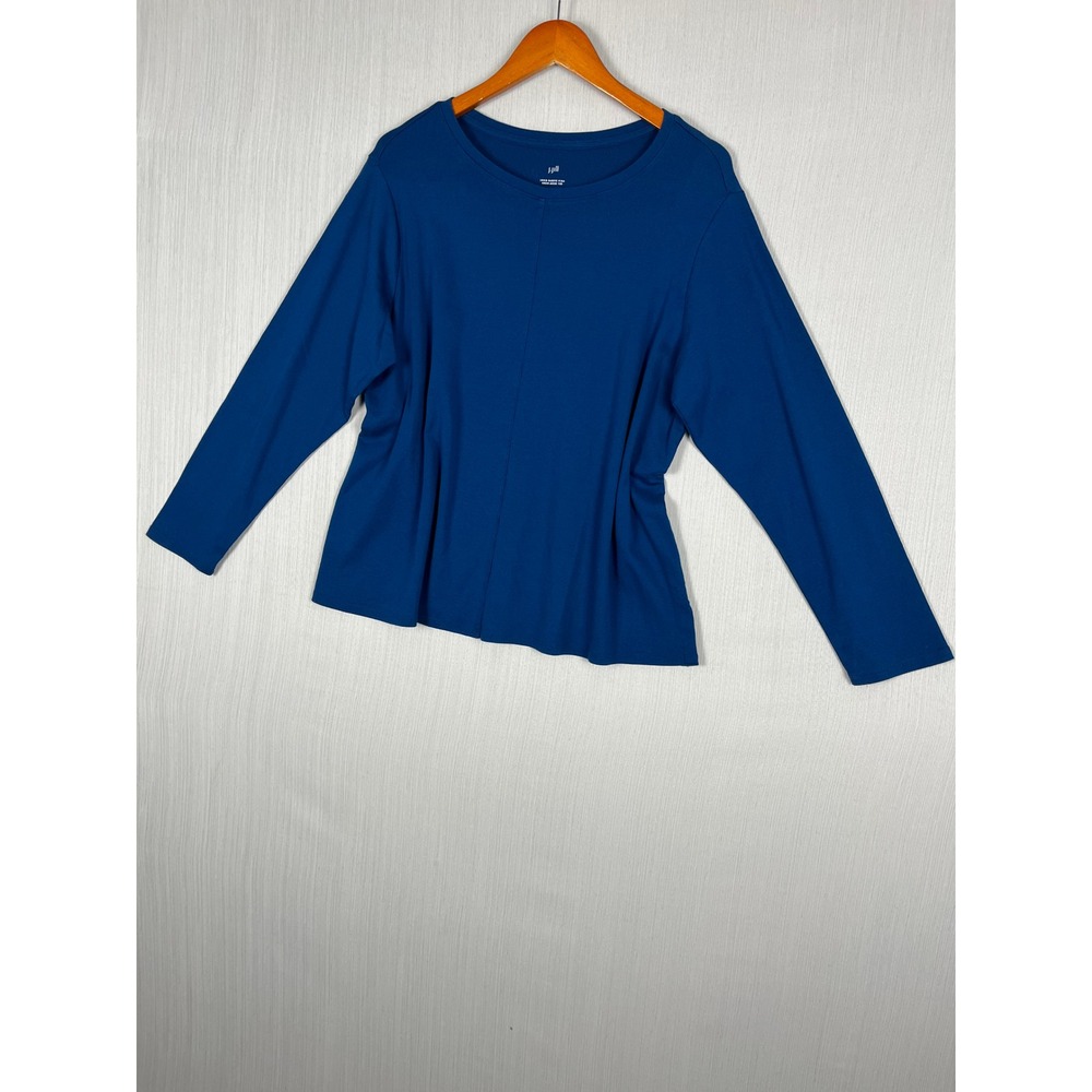 J.‎ Jill Pima Cotton Long Sleeve Women XLP Blue Crew Neck Tee Relaxed Casual